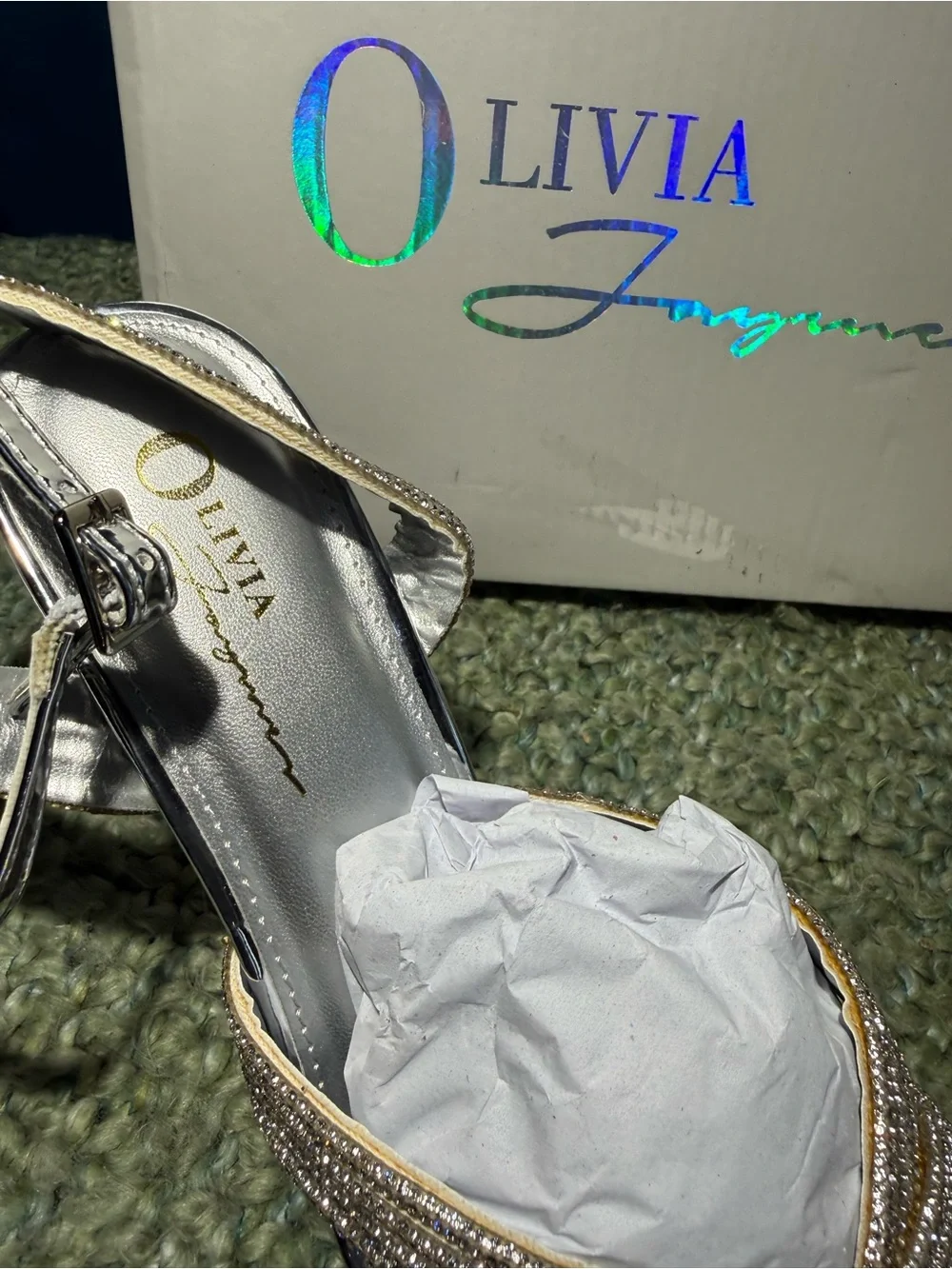 Olivia Fargiano Silver Strappy Evening Sandals